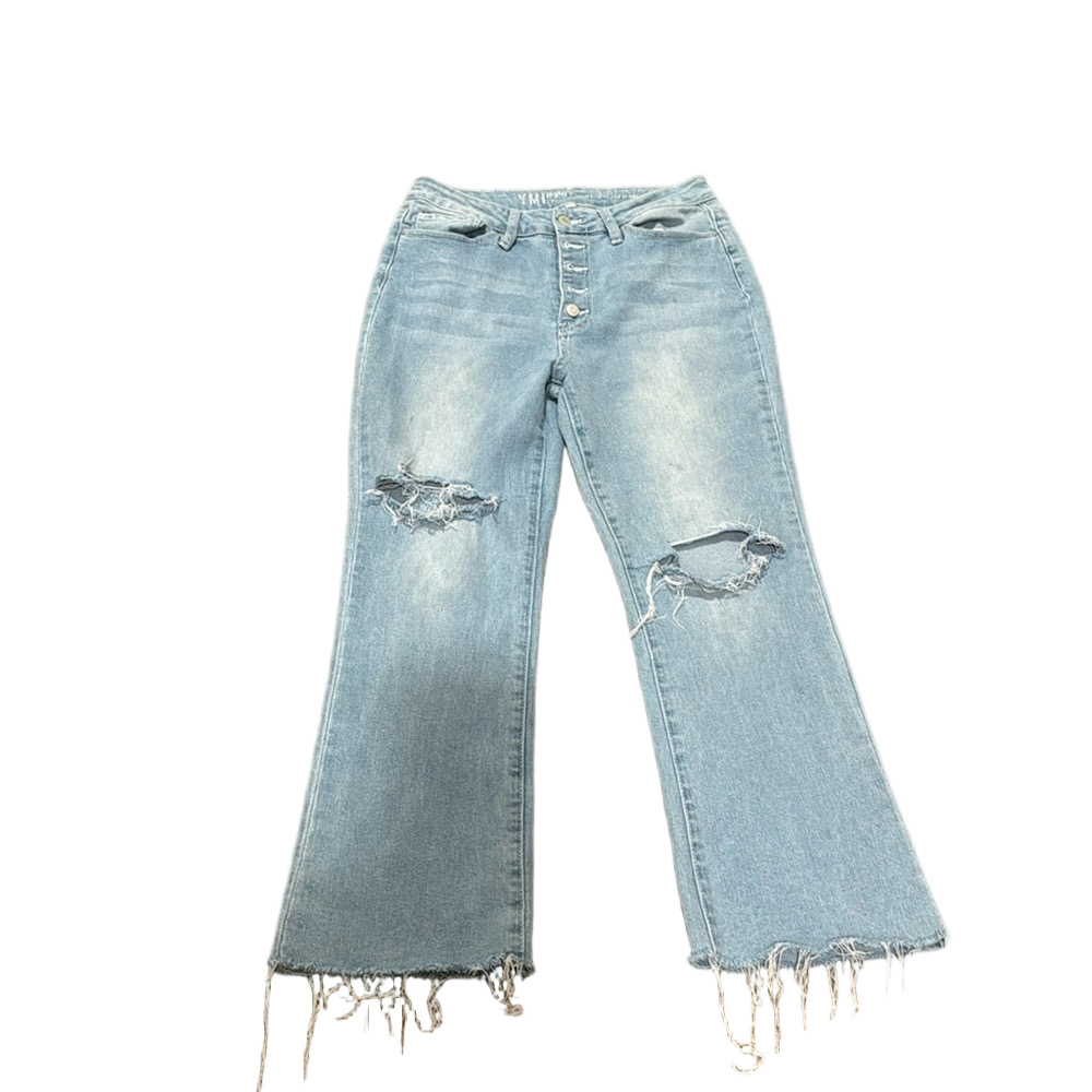 YMI Dream High Rise Distressed Raw Hem Flare Jeans Light Wash SIZE 11/30